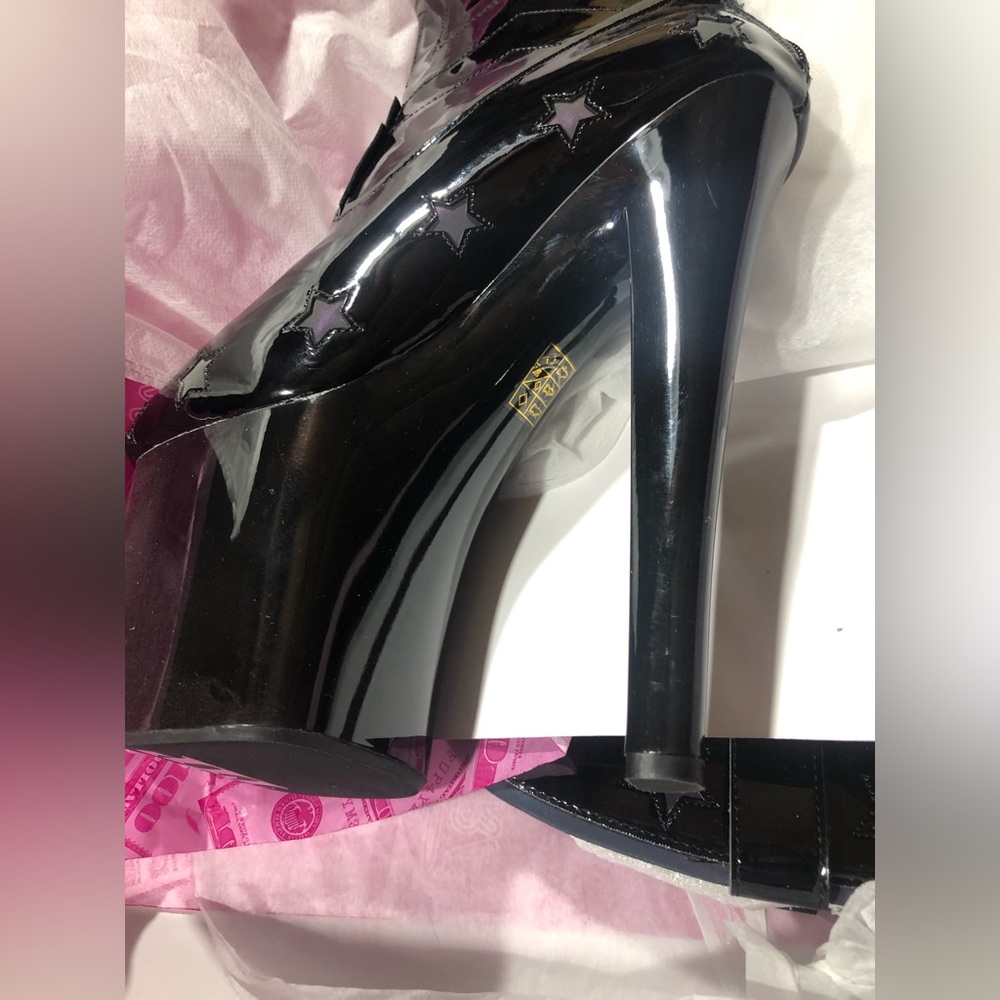 Y.R.U. Dolly Star Reflective Black Platform boots 7.5” Heel Western New - Picture 10 of 11